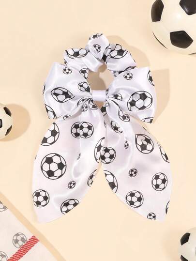1 chiếc dây buộc tóc in hình bóng đá cho bé gái, màu đen trắng, nơ satin, kẹp cá sấu, phụ kiện cổ vũ World Cup, kiểu dáng thể thao, dây buộc tóc bóng đá, phụ kiện tóc cho thanh thiếu niên.