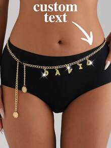 Customized Letter Waist Chain For Women,Single-Layer Body Chain,Custom Name Body Chain Waist Chain,Personalized Name Chain, Suitable For Party Wear - Gold - View 1