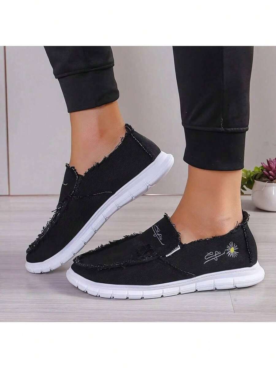 Women Casual Canvas Shoes Lightweight Comfortable Walking Sneakers BreathableFashion Athletic Footwear For Daily Wear - 黑色升級款 - 查看 1