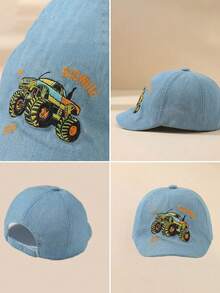 Gorra de béisbol de mezclilla para niños de 2 a 4 años, con diseño bordado exquisito de coche monstruo, transpirable y cómoda, adecuada para jardín de infantes/escuela/viajes y talla grande ocasiones! - 1PC - Ver 7