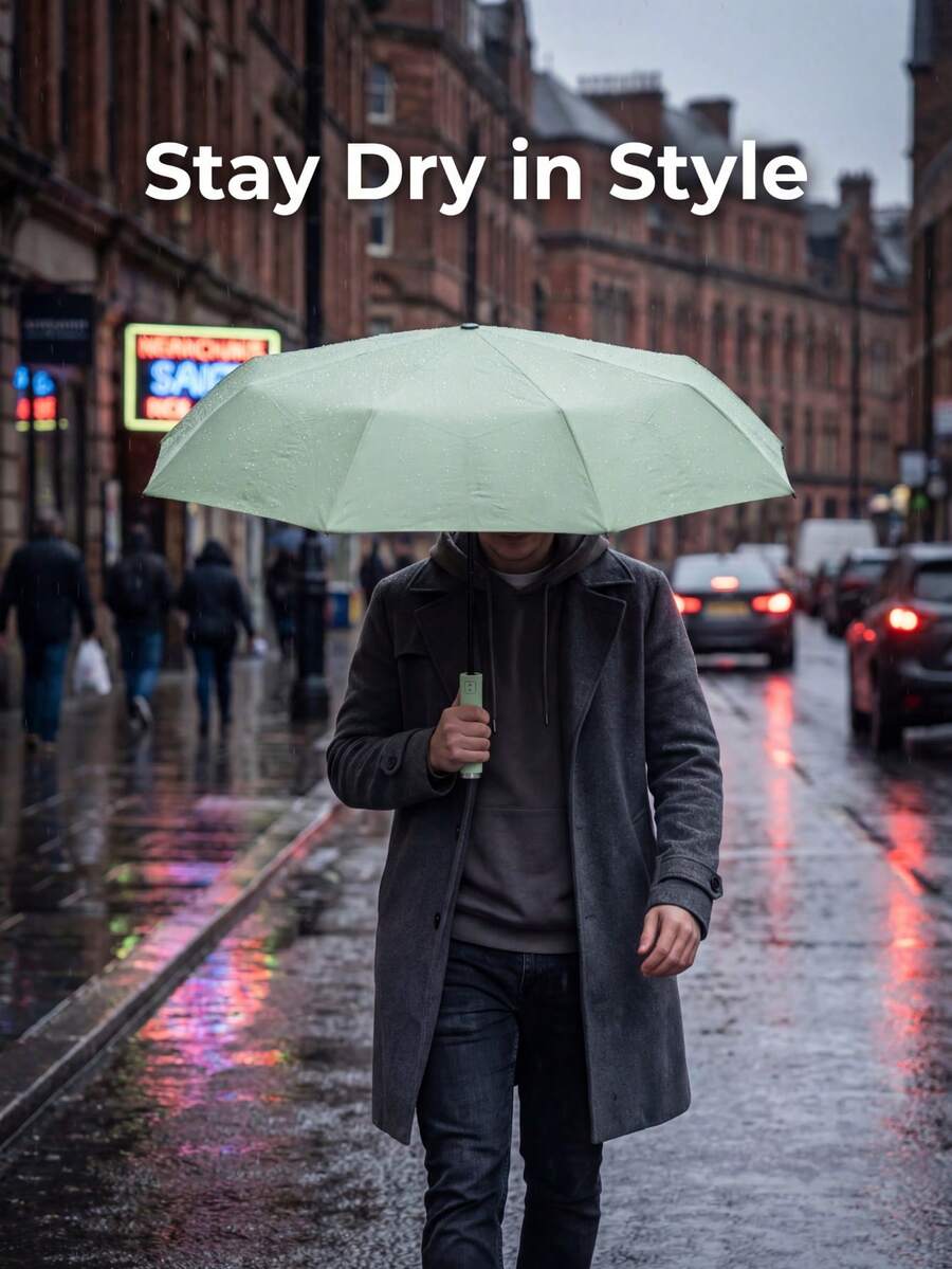 2026 Model 20-Rib Reinforced Black Automatic Open And Close Umbrella, Extra Large 106x65.5cm Wind-Resistant Reverse Folding Umbrella, Dual-Layer UV Protection Travel Umbrella Suitable For Men And Women, Light Green Portable Foldable Outdoor Hiking Camping Rainy Gear, Essential Summer Travel Accessory