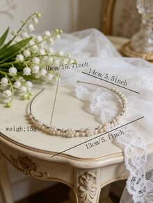 1pc Shiny Casual Zinc Alloy Faux Pearl Headband, Versatile Faux Pearl Bangs Hair Hoop For Outdoor, Princess Elegant Hair Clip, Suitable For All Seasons Hair Band,Summer,Holiday,Travel - Silver - View 7
