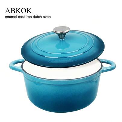 ABKOK 1pc Cast Iron Enamel Pot, Suitable For Baking, Stewing, Baking Or Baking In Ovens Up To 500 ° F, Ideal Tool For Pickling, Refrigeration, Cooking And Serving, Excellent Insulation Performance And Uniform Heating Effect, Smooth Glass Surface And No Reaction With Ingredients, Two Colors To Choose From