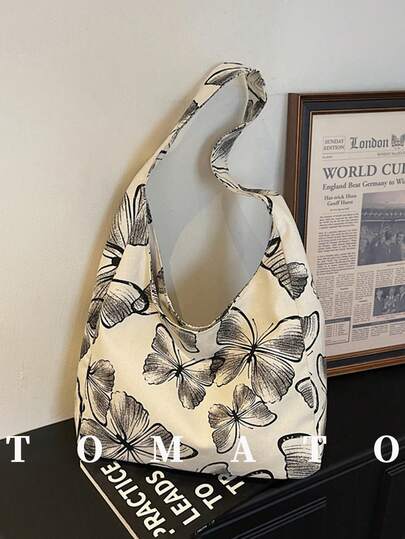 1pc Casual Women's Shoulder Bag, Large Capacity Lightweight Underarm Bag, Butterfly Print Fabric, Suitable For Daily Use. College Style Bag For Young Women - Outings, Shopping, Classroom, Dates, Gifts, Office, Work, Travel