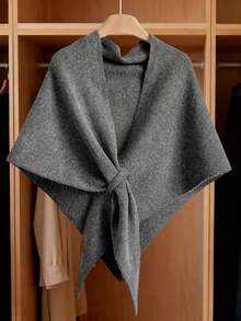 1pc Women's Oversized 185*76cm Knitted Poncho Shawl - Soft Cashmere Blend Solid Color Shawl, Elegant Wrap Suitable For Formal Dresses, Soft Open Front Cardigan Sweater, Suitable For Spring, Autumn And Winter, 73*30 Inches - 卡其色 - 查看 3