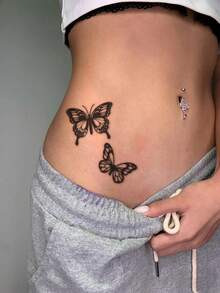 3D Butterfly Minimalist Temporary Tattoo Stickers - DIY For Anime Conventions, Carnivals, Music Festivals, Valentine's Day, Party Gifts, Suitable For Fingers, Ears, Shoulders, Neck, Collarbones, Waterproof & Realistic - Black - View 1