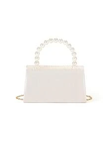 Elegant Lady's Mini Apricot Solid Satin Pleated Pearl Handbag For Party And Wedding - Apricot - View 6