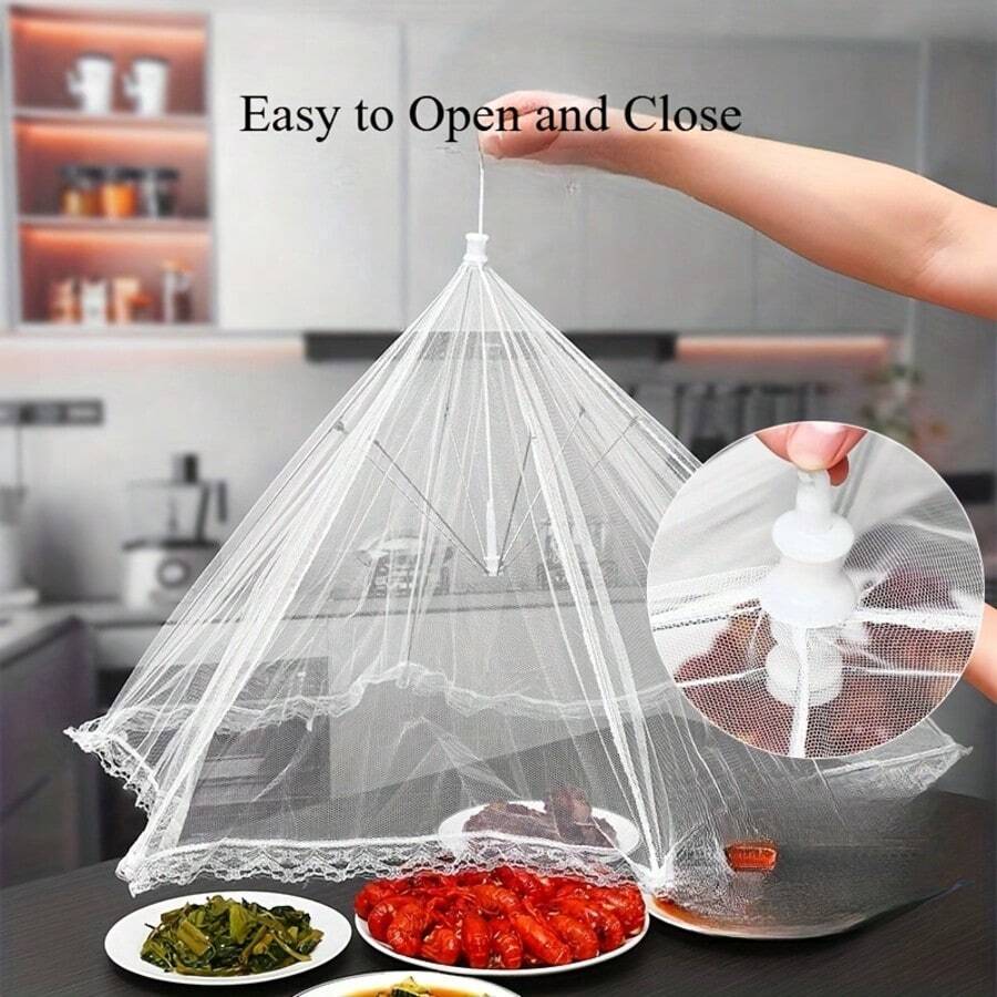 Plus Size Thick Mesh Dining Table Cover, Portable Dust-Proof Kitchen Supplies With Elegant Lace Trim, Perfect For Outdoor BBQ And Family Gatherings, Durable Net Cover - Multicolor - View 1