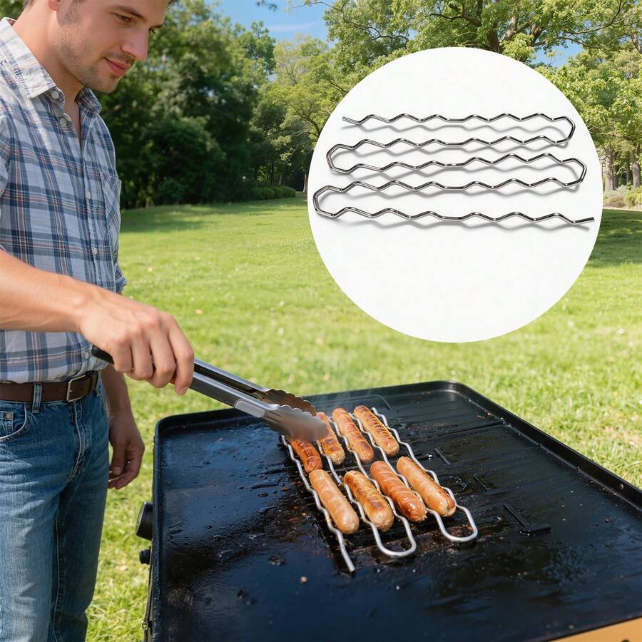 1pc Hot Dog Holders For Grilling, BBQ Sausage Roller Rack, Hot Dog Roller Sausage Roller Rack, Sausage Roll Rack Stainless Steel BBQ Hot Dog Rack, 8 Sausage Holder & Roller - 1pc - View 1