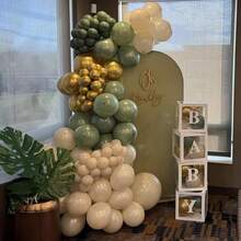 60 Stücke/Packung 10-Inch Vintage Salbeigrün & Gold Metallic Luftballons, Olivgrün & Weiß Latex Luftballons für Hochzeit, Geburtstag, Baby-Shower, Safari... - A-1 - Übersicht 6
