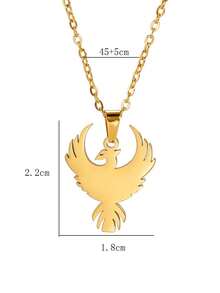 1件18K镀金不锈钢抛光切割鹰凤凰吊坠项链，简约优雅INS风时尚百搭颈链 - 金黃色 - 查看 5