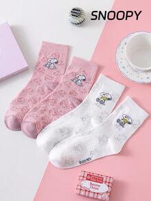 SNOOPY 2双正品史努比图案女士船袜，可爱卡通设计，透气吸湿，休闲舒适，适合学生/成人作为礼物或日常穿着。 - 彩色 - 查看 6