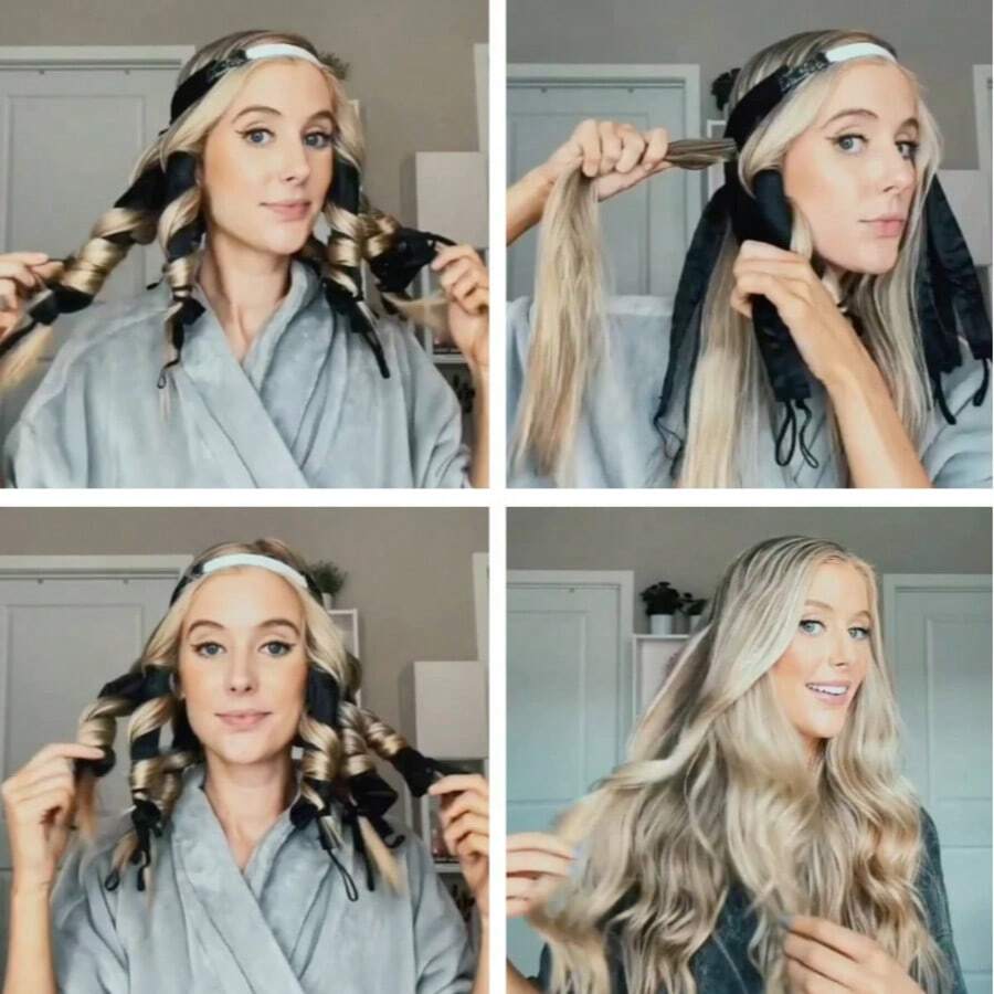 Máy uốn tóc không dùng nhiệt 8 chấu, làm từ chất liệu vải nỉ thân thiện với da, dụng cụ tạo kiểu tóc không dùng nhiệt, thoải mái khi ngủ. - C - Xem 1