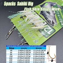 5bag/30hooks Real Fish Skin & Flashabou Sabiki Rig, Freshwater & Saltwater Professional Fishing Rig, Natural Fish Skin Wrapped With Colorful Reflective Threads, Suitable For Mackerel, Cod, Sardine, Large-Eye Croaker Bait, Bionic Rigged Hooks, Fishing And Accessories - White - View 3