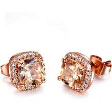 Platinum Rose Gold Plated Cluster Style Simulated Cubic  Fire Opal Stud Earrings,44363174 - 香檳色 - 查看 1