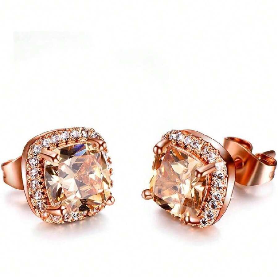 Platinum Rose Gold Plated Cluster Style Simulated Cubic  Fire Opal Stud Earrings,44363174 - 香檳色 - 查看 1