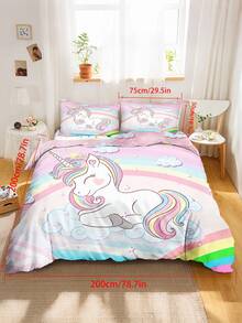 Bộ ga trải giường 2/3 món hình kỳ lân màu hồng, họa tiết cầu vồng mây và kỳ lân dễ thương, bộ đồ giường kỳ lân đáng yêu, phù hợp trang trí phòng ngủ cho bé gái và trẻ em (kích thước giường đơn) - Nhiều màu - Xem 15