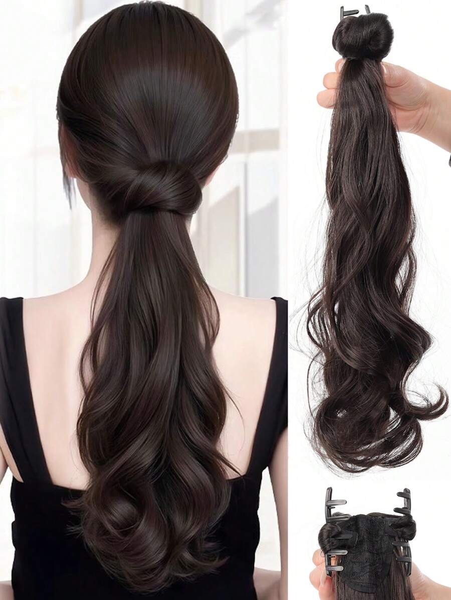 Tóc giả đuôi ngựa dài 16 inch, kiểu gợn sóng, màu nâu nhạt, có kẹp, thích hợp để sử dụng hàng ngày. - Nhiều màu - Xem 1