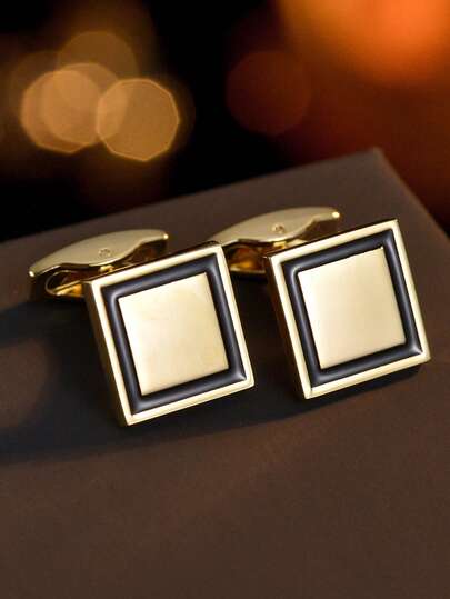 1 对男士时尚方形铜袖扣，适合婚礼、商务和日常佩戴