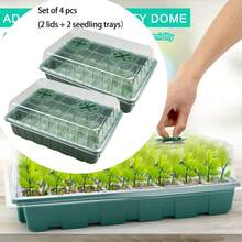 Bộ 4 khay ươm hạt, khay gieo hạt 24/40 ô có cửa sổ điều chỉnh được, dùng cho nhà kính và vườn, chất liệu nhựa, trọng lượng nhẹ. - 24 ô vuông - Xem 11