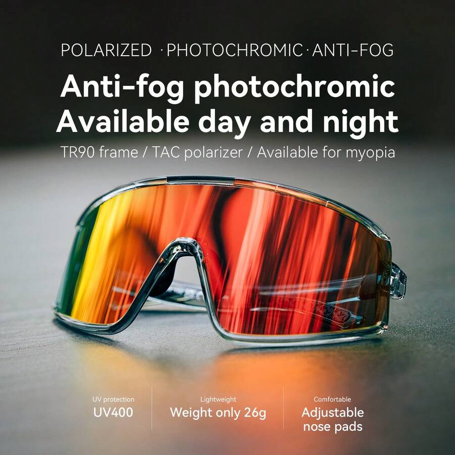 ROCKBROS Lightweight Photochromic Polarized Cycling Glasses, All-Weather Protection, Comfortable Wear
