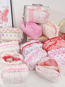 1个可爱蝴蝶结化妆包，萌趣蝴蝶结图案洗漱包，旅行化妆收纳包，拉链包，绗缝化妆包，时尚可折叠通勤化妆包，可装卫生巾、有线耳机、充电器、口红、化妆品、香水、护肤品和美容产品，精美化妆包 - 彩色 - 查看 11