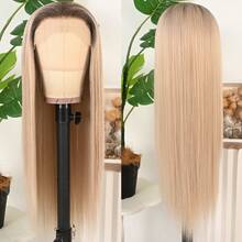 13X4 Long Ombre Blonde Wigs Dark Roots Straight Wig HD Lace Frontal Wigs Pre Plucked Glueless 180% Density Heat Resistant Fiber Wig For Women Long Straight Silk Natural Wig Party & Daily Wear 26 Inch - 漸變金色 - 查看 6