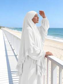 1 chiếc khăn trùm đầu Hijab, Abaya dành cho người Hồi giáo, thiết kế xếp ly ở gấu áo, kiểu dáng cổ điển, đa năng, phù hợp cho mặc hàng ngày và cầu nguyện. - Nhiều màu - Xem 14