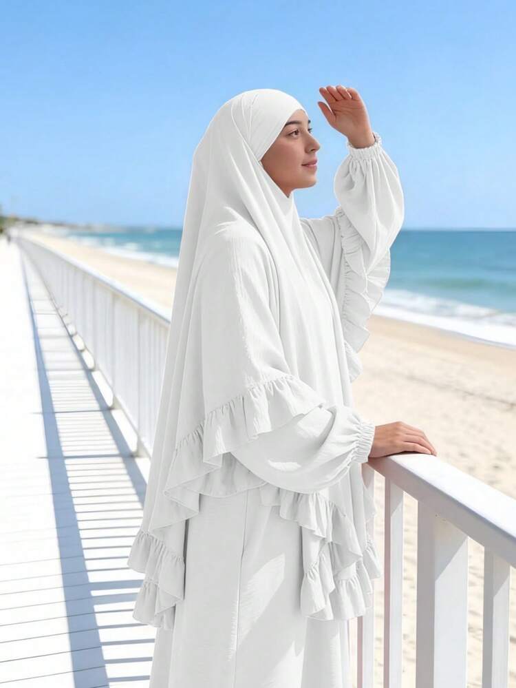 1pc Muslim Headscarf Hijab, Abaya With Pleated Hem Design, Classic Versatile For Daily Wear And Prayer - Multicolor - View 14