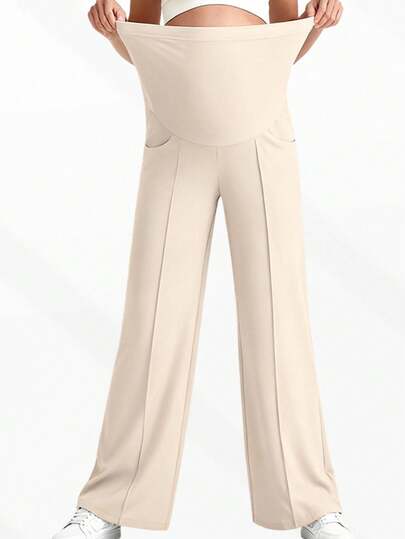 1pc Maternity Pants With Pockets, Featuring Elastic Waistband Design That Won't Constrict The Abdomen, Dual Side Pockets For Convenience. Straight-Leg Cut With U-Shaped/Full Abdominal High Elasticity Support Design, Made Of Highly Elastic Fabric. Ideal For Pregnant Women Yoga, Workout, Jogging, Fitness And Sports