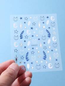 2 Stück süße 3D Stern & Mond Katzenpfoten Nail Art Aufkleber, Cartoon Stil, geeignet für Frauen & Mädchen DIY Nageldekoration Accessoires - Verschiedenfarbig - Übersicht 9