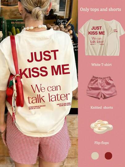 Summer New Simple Fashion Letter Print Casual Round Neck Short Sleeve T-Shirt, Versatile Suitable For Women's Outfit