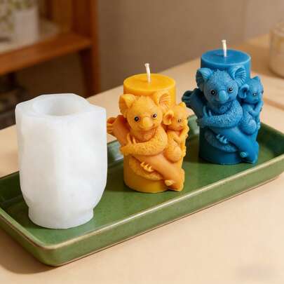 3D Lifelike Koala Mother & Baby Silicone Candle Mold, Reusable DIY Cylinder Pillar Candle Resin Casting Mold For Home Bedroom Decor, Animal Lover Birthday Holiday Gift