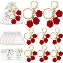 15pcs Elegant Rose Key Chain Party Favor Set, Including Delicate Key Chains, Gift Bags And Thank You Tags - Metal Key Chain Gifts Suitable For Weddings, Birthdays, Valentine's Day And Bridal Showers - Durable Zinc Alloy Key Chain Set - A - View 1