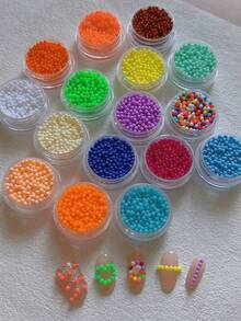1 Bottle Mini Fluorescent Beads, Colorful Micro Beads Nail Art Accessories, Minimalist Versatile All-Match Decor Nails - Multicolor - View 3