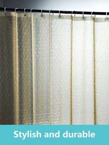1 pieza Cortina de ducha de moda con patrón de hielo agrietado de EVA, resistente al agua, sin olor químico, forro transparente dorado, sin ganchos - Dorado - Ver 11