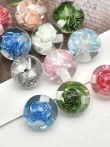 5pcs 16mm Glow-In-The-Dark Rose Resin Beads, Round Beads With Straight Holes, DIY Crafts, Jewelry Making, Phone Straps, Bracelets, Hair Accessories - Glow-in-the-dark Rose Beads - View 1