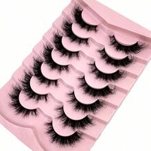 Bộ 7 miếng mi giả lông chồn 3D dài tự nhiên mới, kiểu DD cong Nga, làm thủ công, mềm mại và dày tự nhiên, kiểu mi nối nguyên dải, bán sỉ mỹ phẩm. - màu đen - Xem 7