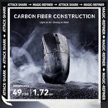 ATTACK SHARK R11 Ultra，黑色羽毛无线游戏鼠标，碳纤维材质，超轻（49克），8000Hz轮询率，42000 DPI，Nordic 52840芯片，Phase 3950传感器，三种连接方式：蓝牙/2.4GHz/有线，200小时电池续航，光学微动开关，专业认证，兼容PC/ - 黑色 - 查看 2