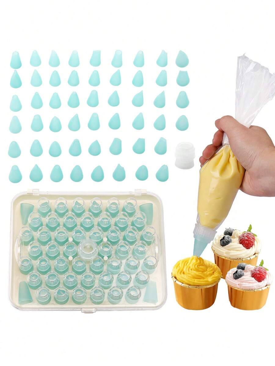 Conjunto de 52 bicos de confeitar de plástico, ferramentas de confeitaria DIY com adaptador, caixa de armazenamento transparente em PS, bicos de confeitar para decoração de bolos, conjunto de bicos para biscoitos e chantilly, armazenamento portátil, estilo Ins, alta qualidade, conjunto completo, kit de confeitaria para iniciantes Ins, ferramentas de confeitaria DIY com adaptador. - Multicolorido - Ver 1