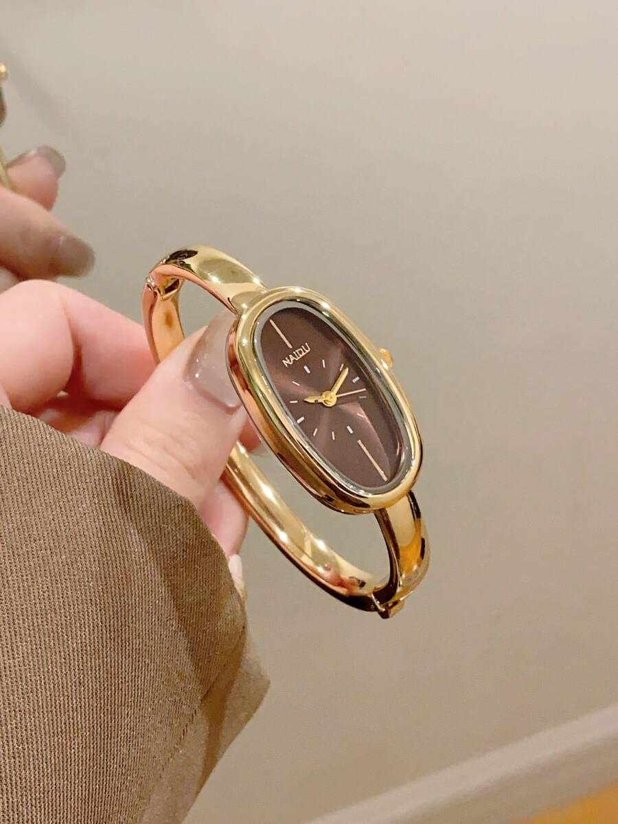 1件女士橢圓石英手錶，優雅時尚，適合日常佩戴，亦可作為生日/畢業禮物用於休閒聚會 - 金色 - 查看 1