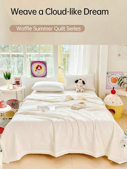 Soft Quilted Waffle Blanket, Moisture-Wicking & Breathable, Lightweight Summer Quilt, Fashionable Printed Comforter, Filled With Feather-Soft Cotton. Healthy Dyed, Water-Resistant, Waffle Fabric Washed Crafted, Soft & Skin-Friendly, Suitable For Nude Sleeping, Home Bedroom Decor, 100% Polyester Material, Wedding Supplies, Valentine's Day Home Bedroom Decor, Easter Gifts, Mother's Day Gifts, Suitable For All Seasons