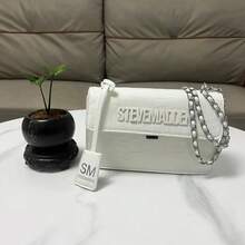 Letter Design Mini Square Bag, Comfortable All-Match Chain Shoulder Bag - White - View 1
