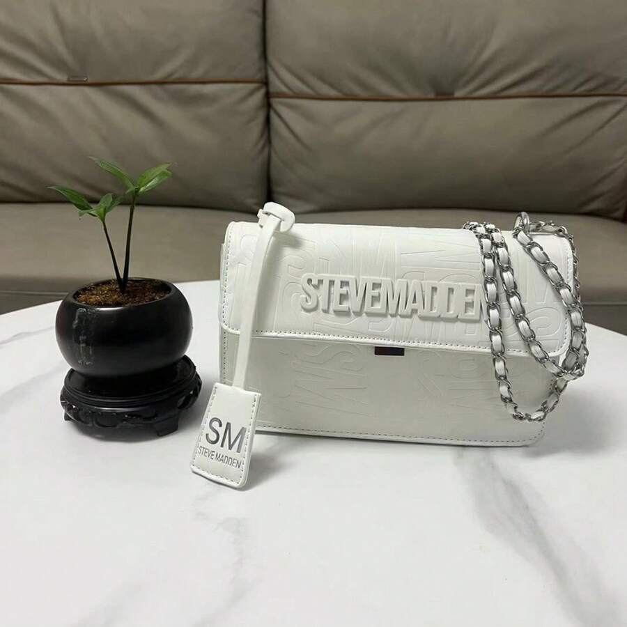 Letter Design Mini Square Bag, Comfortable All-Match Chain Shoulder Bag - White - View 1