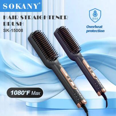  SOKANY 15008 Multi-Function Hair Straightener Brush, Electric Hair Straightening Brush, Ceramic Hair Straightener. Suitable For Wet And Dry Hair, Curly And Straight Hair. High Power, Fast Heating, 5-Gear Temperature Adjustment, Double Anti-Scald Design. Ideal For Home Use And Travel, A Perfect Gift And Professional Styling Tool For Women.