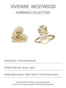 Vivienne Westwood Thomasina Collection Asymmetric Heart Pearl Saturn Earrings Gold Tone, Brass - 金色 - 查看 3