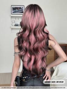 NAMM 30 Zoll Pink Farbverlauf Schwarz lange wellige Perücke, lockige lange Körperwellen Perücke für Frauen, wunderschöne flauschige synthetische Kostümperücke mit Pony, natürliches Aussehen, sehr weich, Farbverlauf synthetisches hitzebeständiges Faserhaar, schöne vollständige Maschinen-Haarperücke, geeignet für modebewusste Mädchen im Alltag, Anime oder Kostümkosplay Dekoration, Musikfestival Tanzparty Streetwear (Farbverlauf Schwarz Pink) - Ombre-Rosa - Übersicht 3