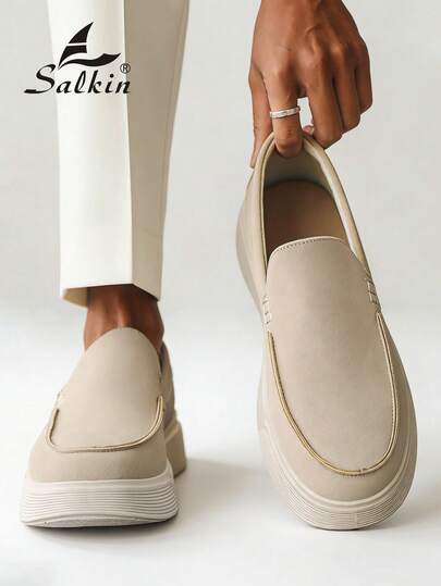 Salkin 1. Minimalistische Designer Herren Loafer, weiche Veloursleder Oberfläche, Schlupf-On Bequemlichkeit, komfortable runde Zehenform Mokassins, elegante Herrenschuhe, einfarbig, rutschfeste verstärkte Sohlen, Lässig Alltags Tragen, Paar, Date, Party, Urlaubsgeschenk, Frühling/Sommer/Herbst, Größe fällt klein aus, bitte eine Nummer größer bestellen