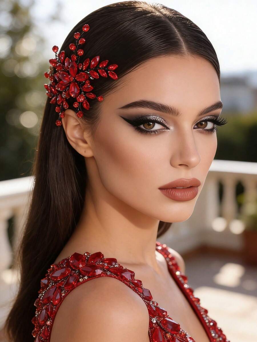 1 pièce Peigne à cheveux élégant en cristal pour femme, accessoire à cheveux avec strass, coiffure de mariée romantique, décoration de princesse pour fête, été, plage - Multicolore - Voir 1