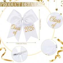 2 Pcs White Graduation Bow Class Of 2026 Graduation Cap Bow With Hair Clip White Grad Cap Accessories 2026 Hair Accessories For Cap Decorations - 白色 - 查看 2
